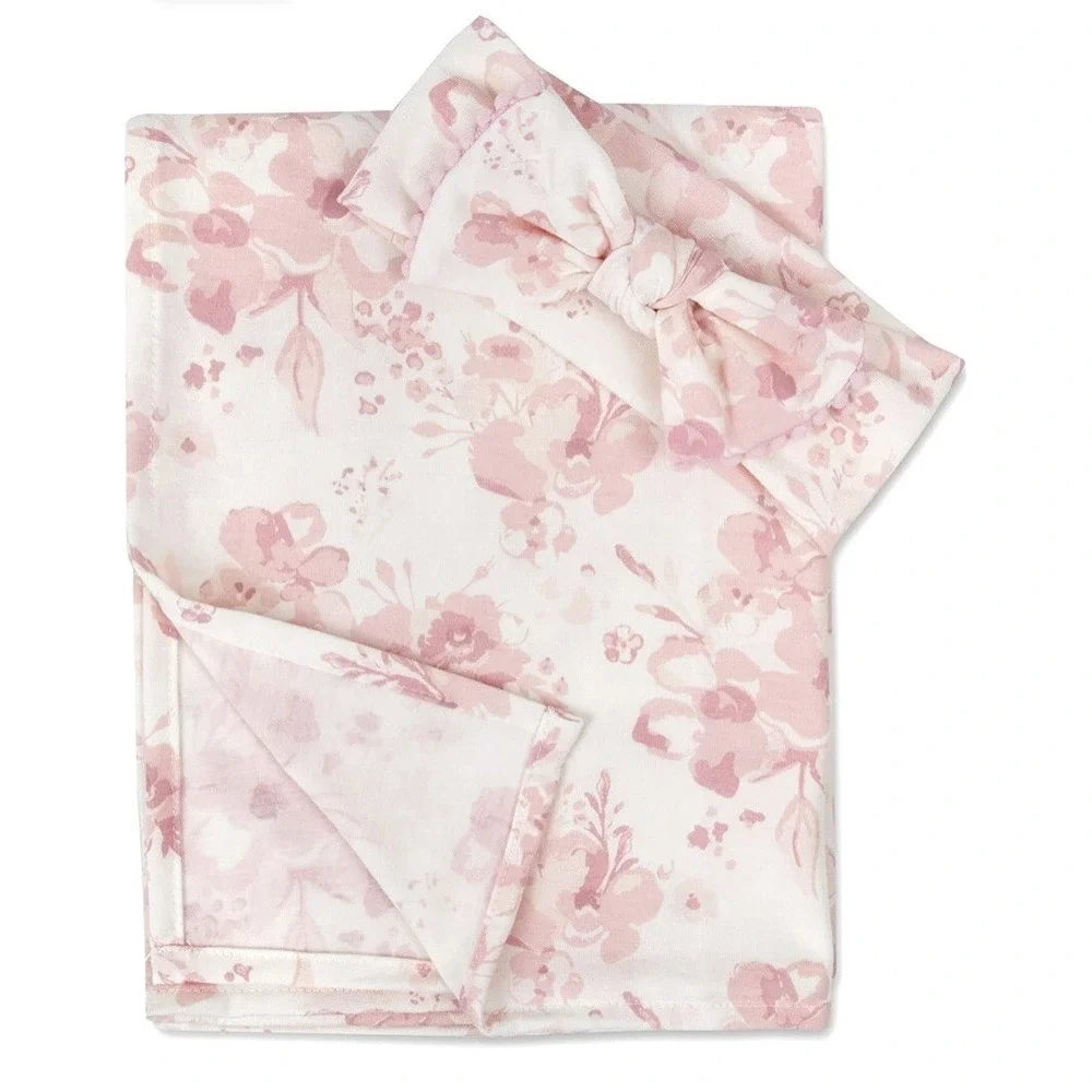 Wendy Bellissimo Girls Photo Op Headband & Swaddle Pink New with Tags Floral